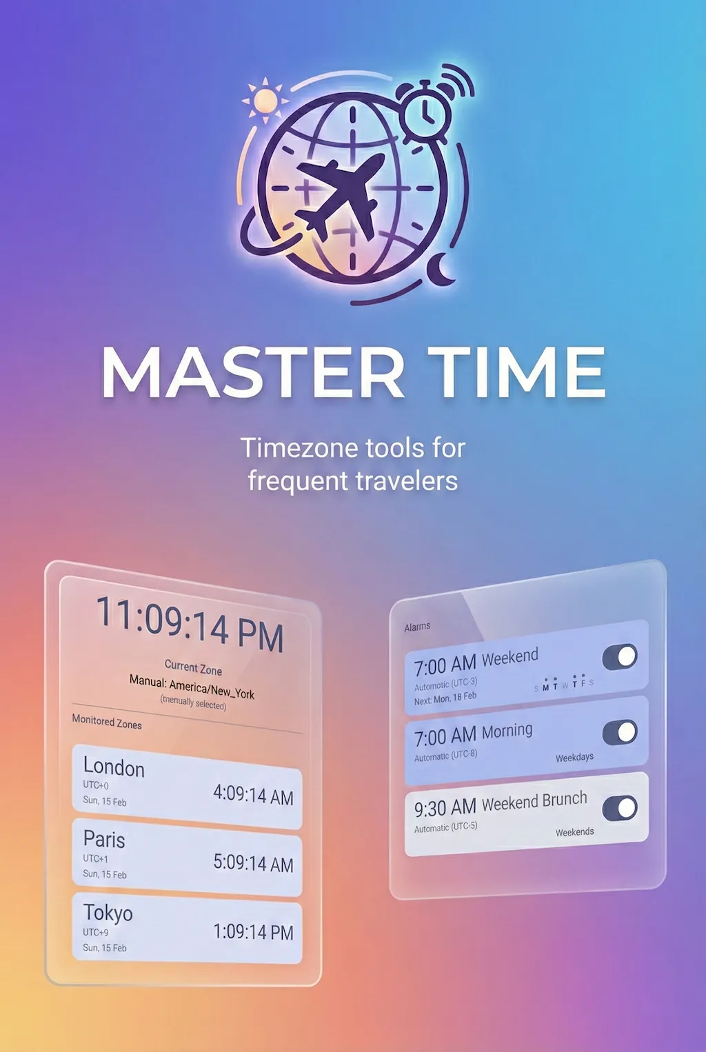 Zonal app showing accurate time zone detection while traveling